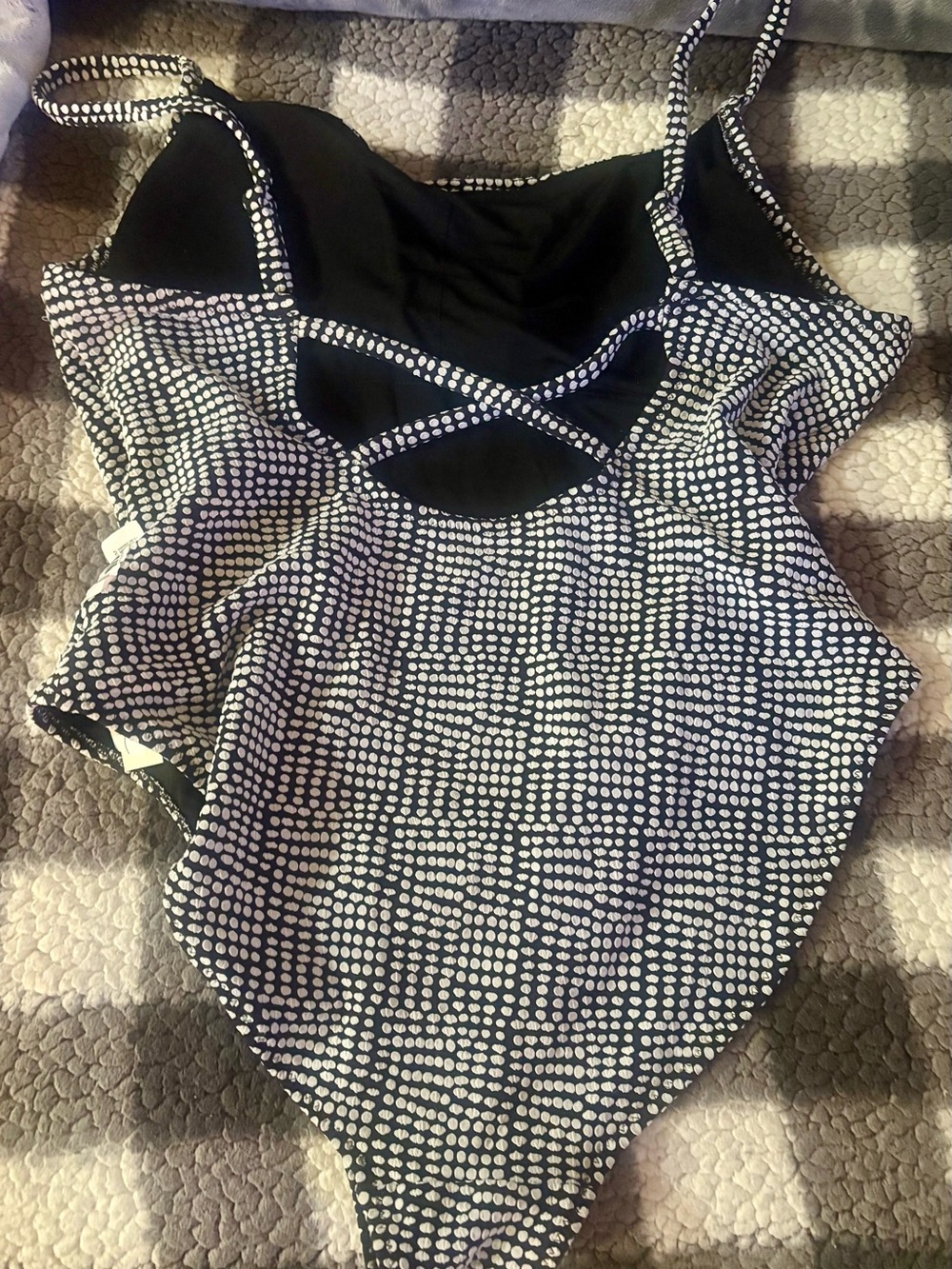 Aerie Real Good One Piece Swimsuit XXL Black White Dot Cross Back MSRP $62.95 - Picture 2 of 3